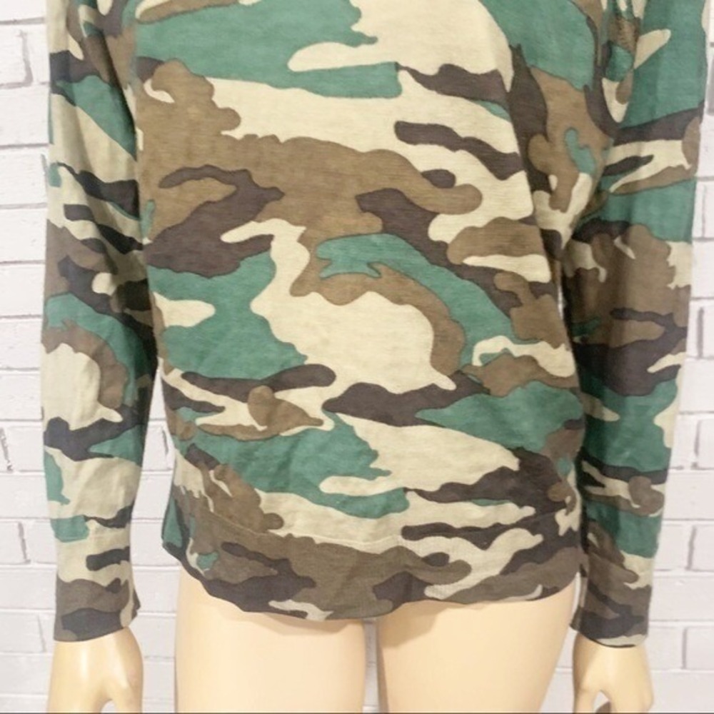 J.Crew Tippi Camo Merino Wool Crewneck Sweater Green Brown Preppy Medium - Picture 3 of 10